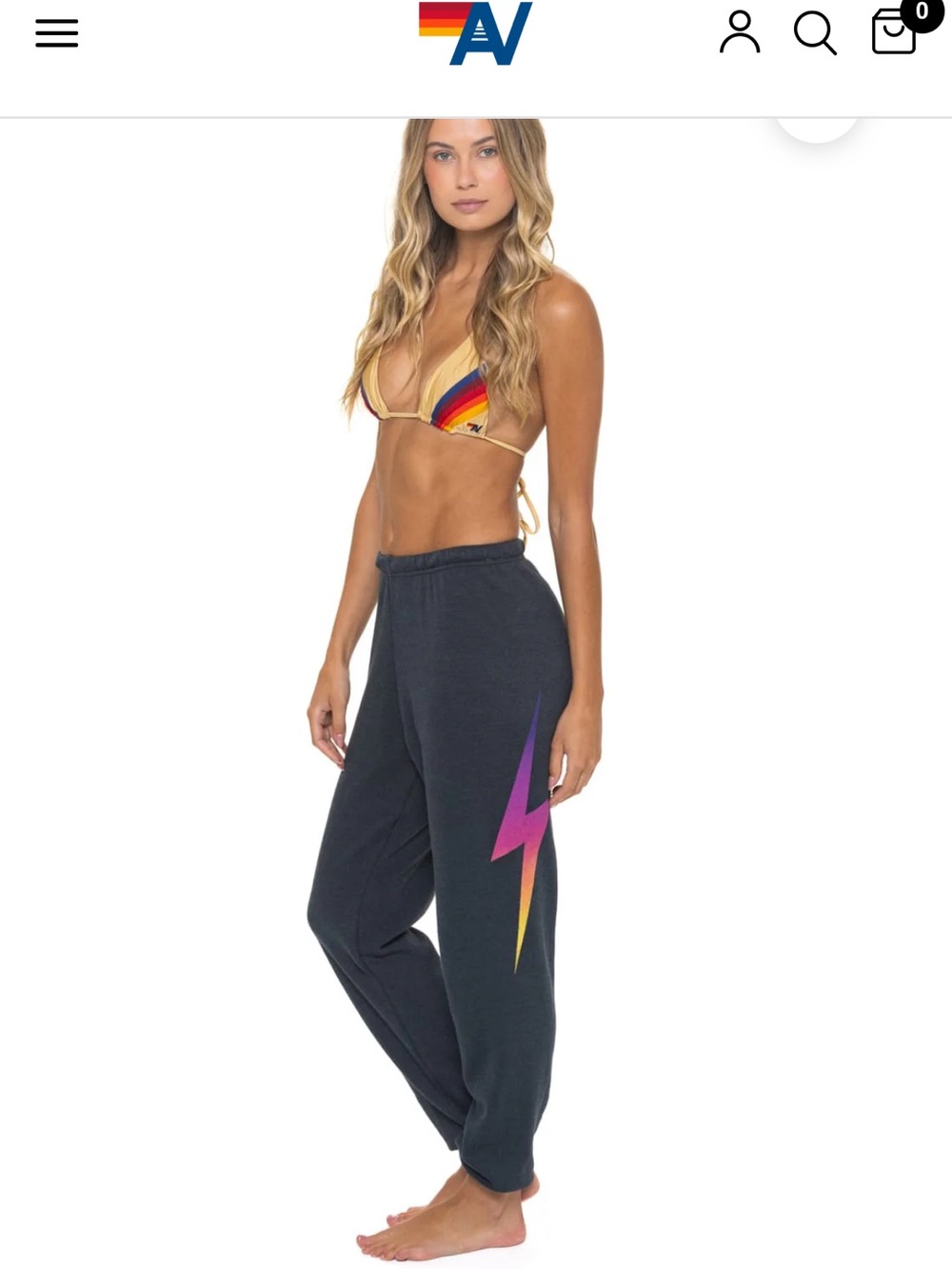 Aviator Nation Black Joggers with Purple & Yellow Lightning